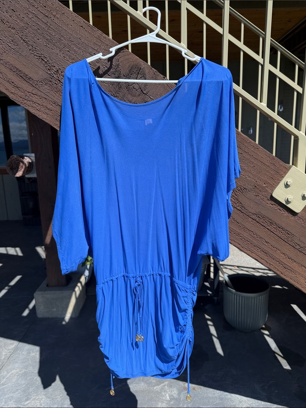 Luli Fama size MED cover up. Bright Royal Blue Drawstring Tunic Top